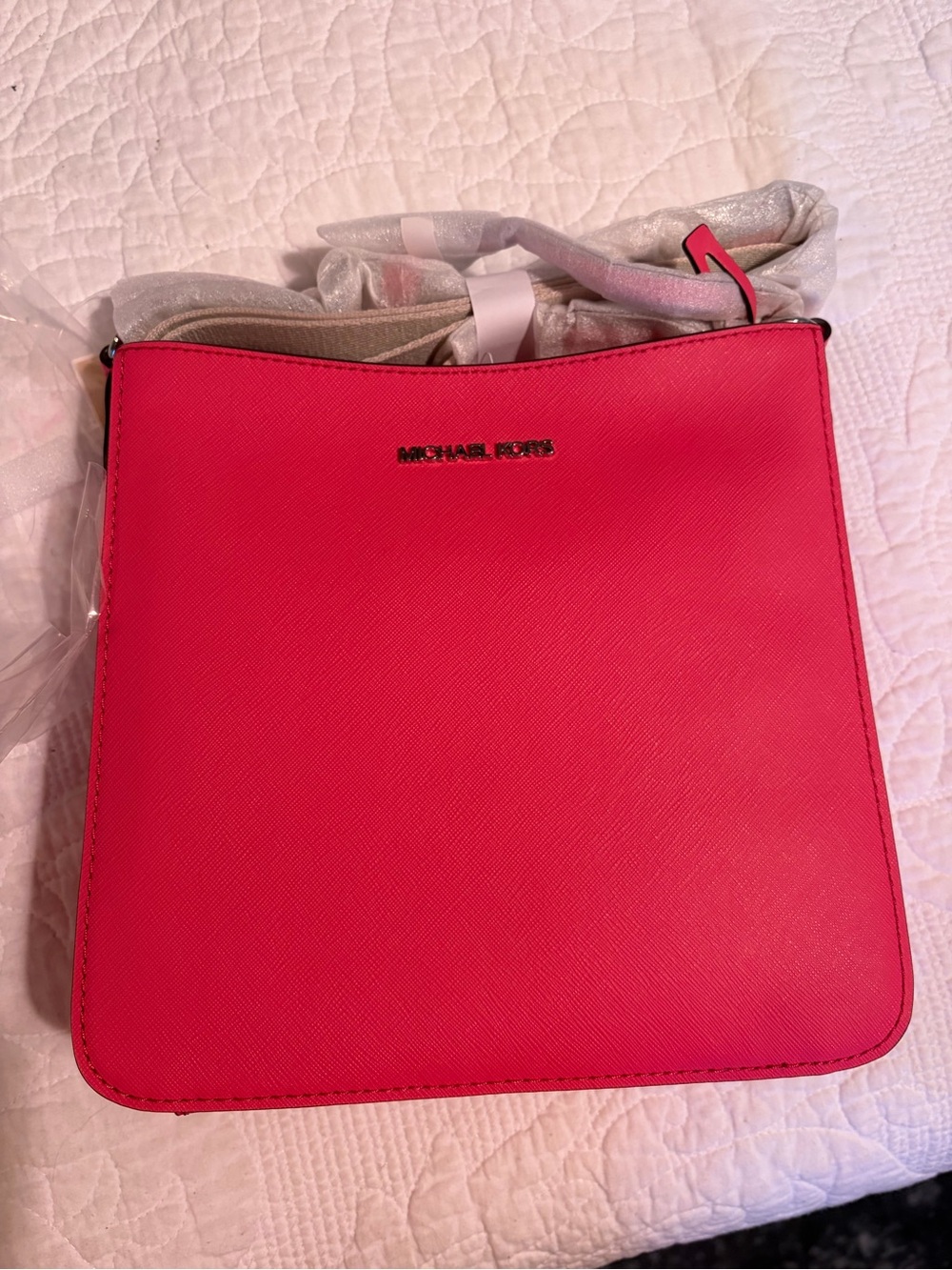 Michael Kors Pink Saffiano Leather Crossbody Bag Jet Set Hibiscus NWT